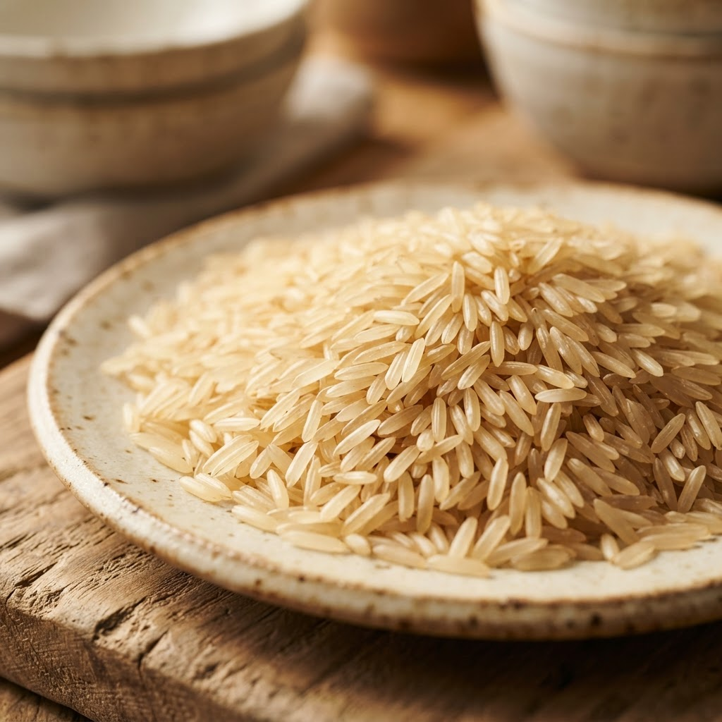 Close-up of premium long-grain golden basmati rice